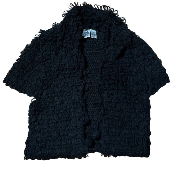 Black Shaggy Sweater Cardigan Ivy Jane Wool Blend Size XL Pom Pom Whimsigoth - Picture 7 of 10